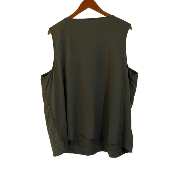 Croft & Barrow Olive Green Tank Top Plus Size 2X Paisley Embroidered Textured - Picture 2 of 4